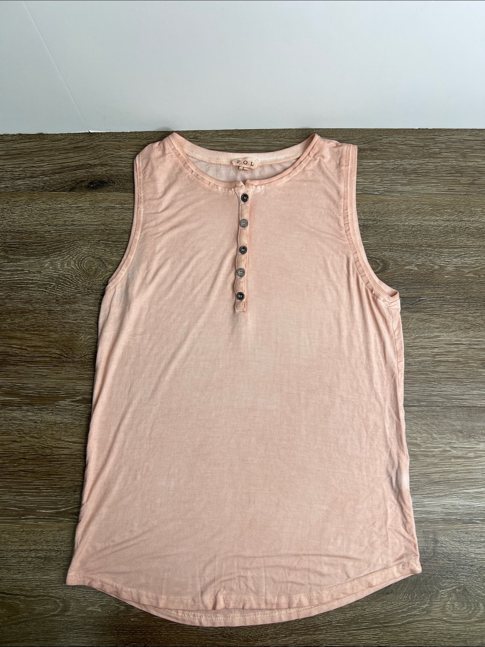 POL Blush Pink Sleeveless Henley Tank Top Size Large